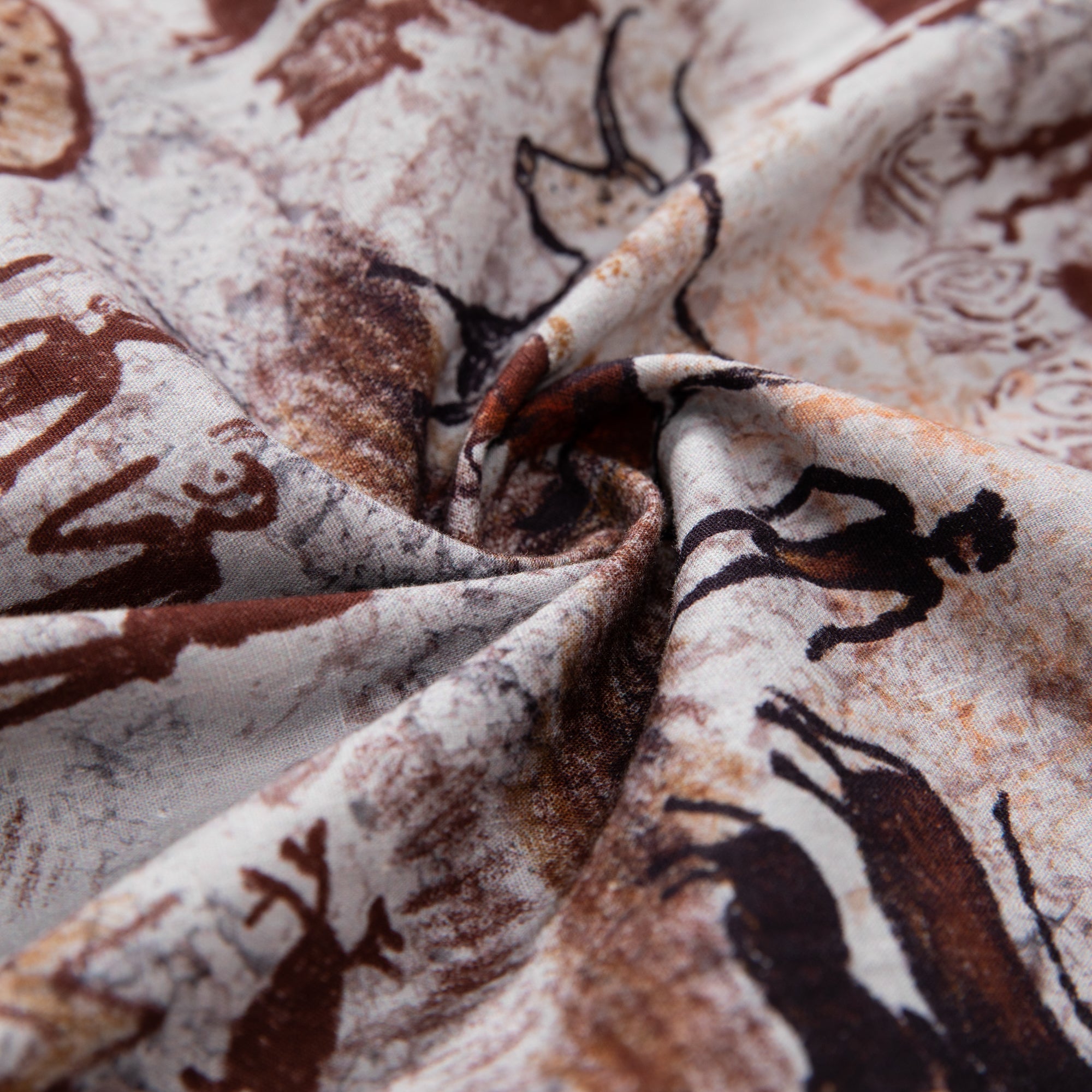 Vintage Aloha Shirt Dawn of Artistry Cave Painting Print Cotton