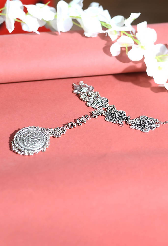 Oxidised Silver-Plated Floral Design Bracelet for Women