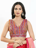Joban Fashion Pink Multi Silk Padded Blouse With V Neck Sleeveless