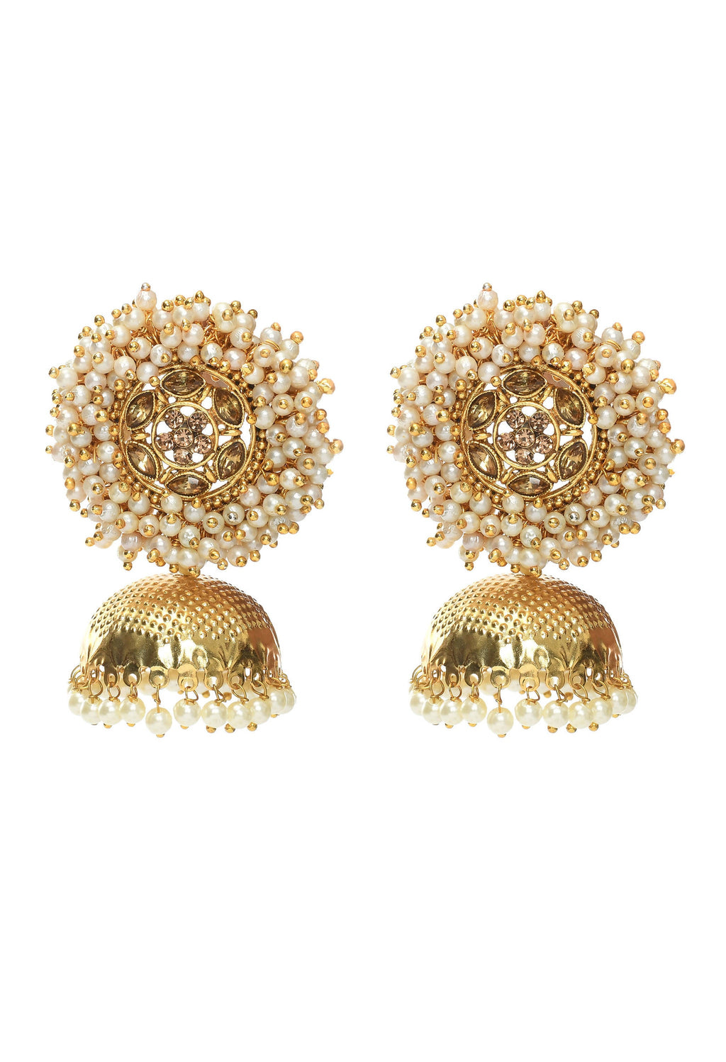 Gold-Polished Bead Jhumka Earrings for Little Girls Party Wear
