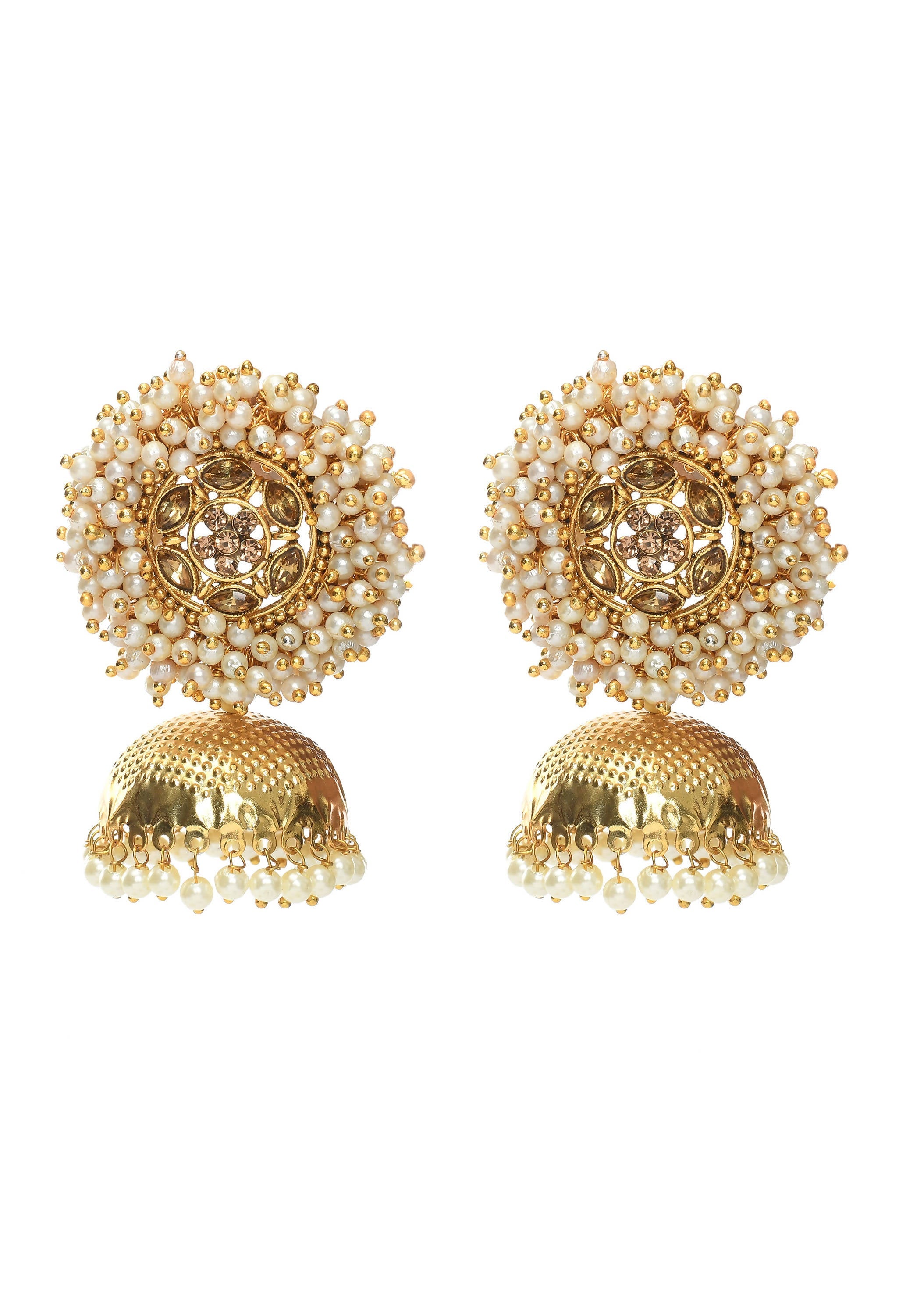 Gold-Polished Bead Jhumka Earrings for Little Girls Party Wear