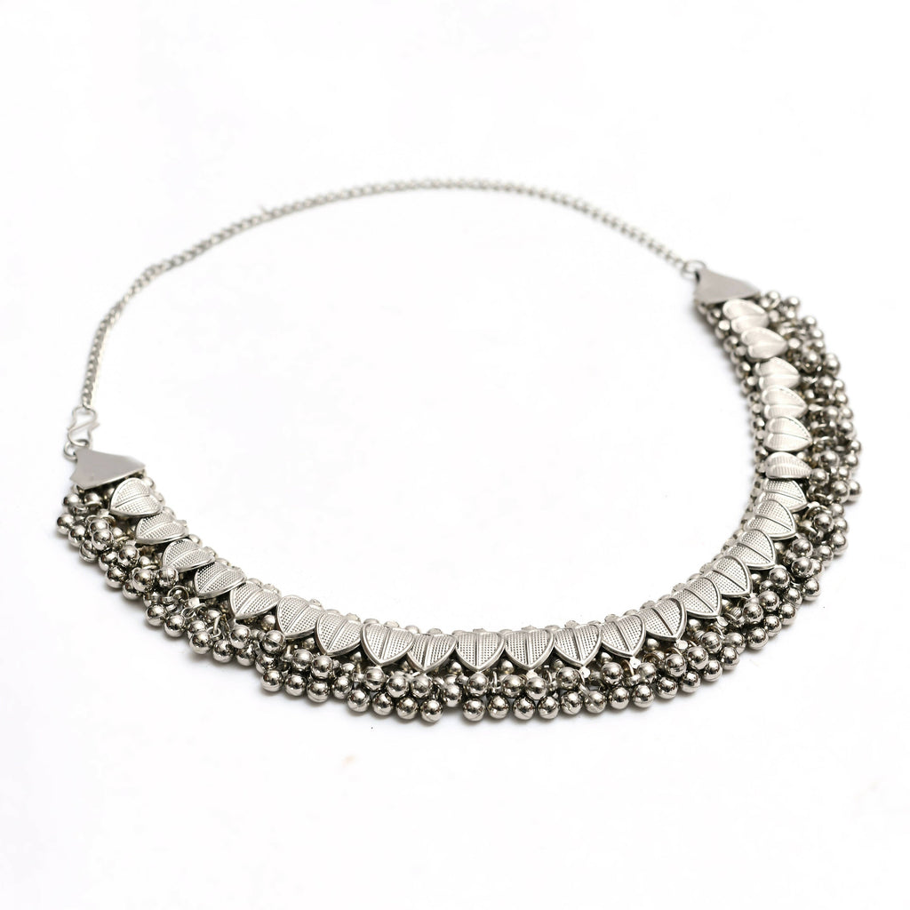 Oxidised Silver-Plated Heart Design Choker Necklace Set