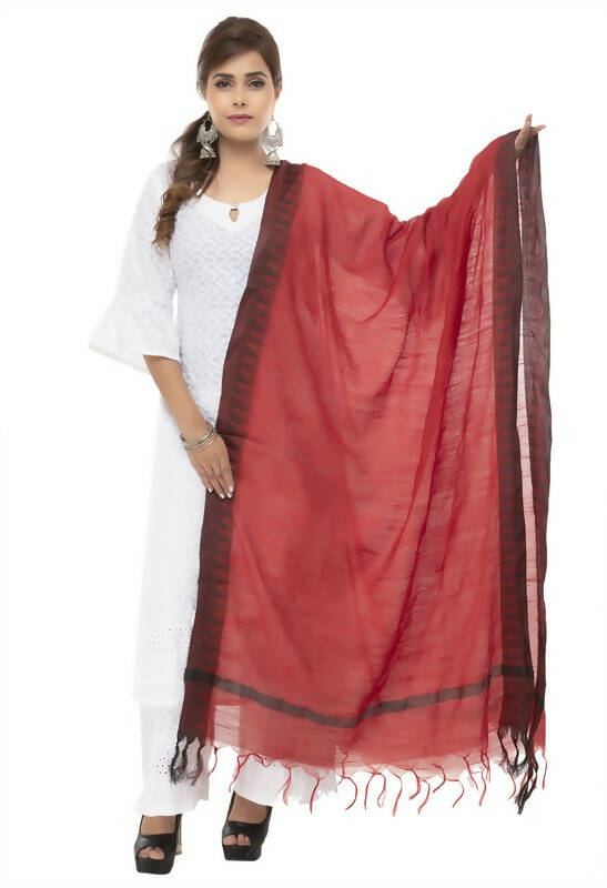 Black cotton dupatta with elegant maroon temple border