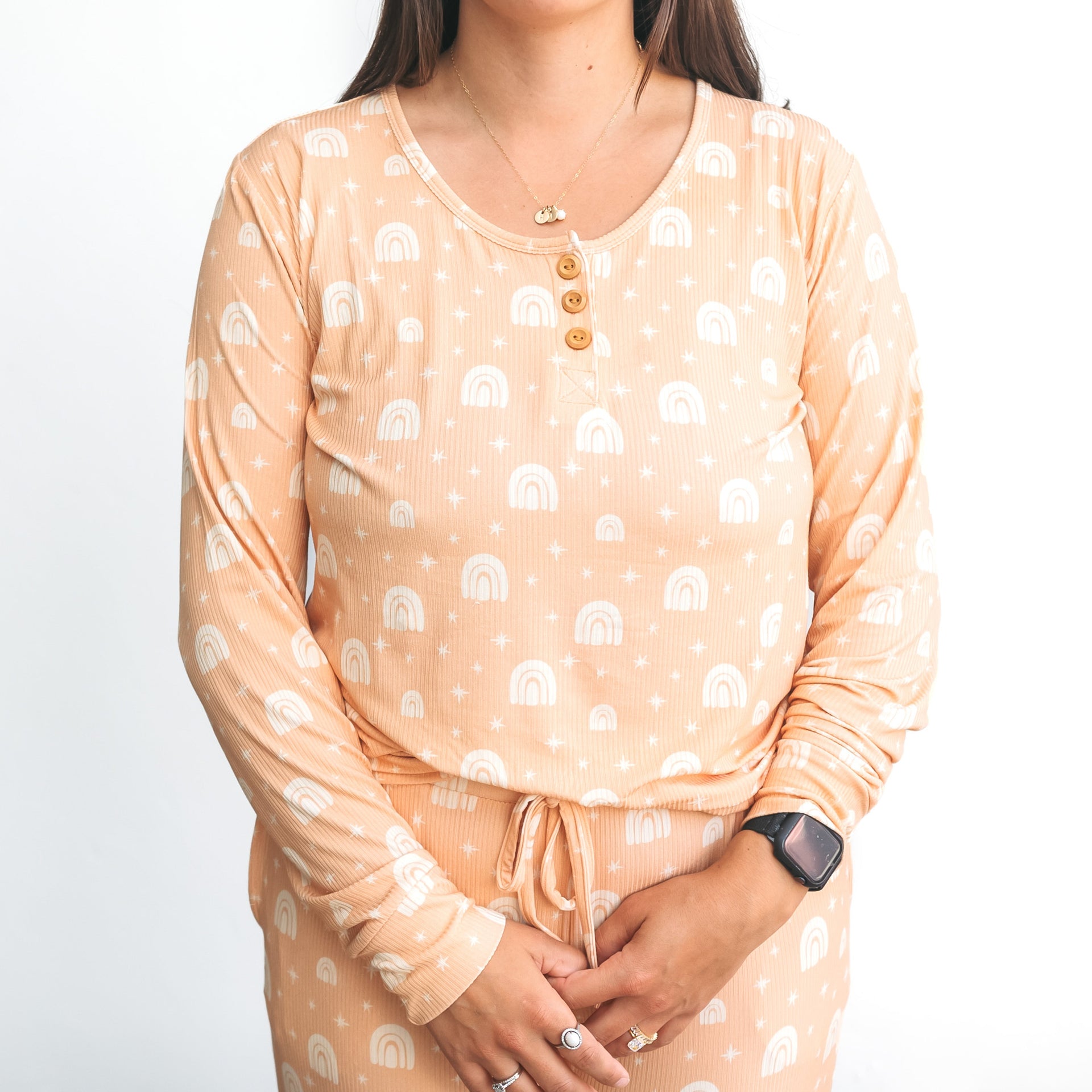 Womens Ribbed Bamboo Pajama Set Rainbow Print - Image 3