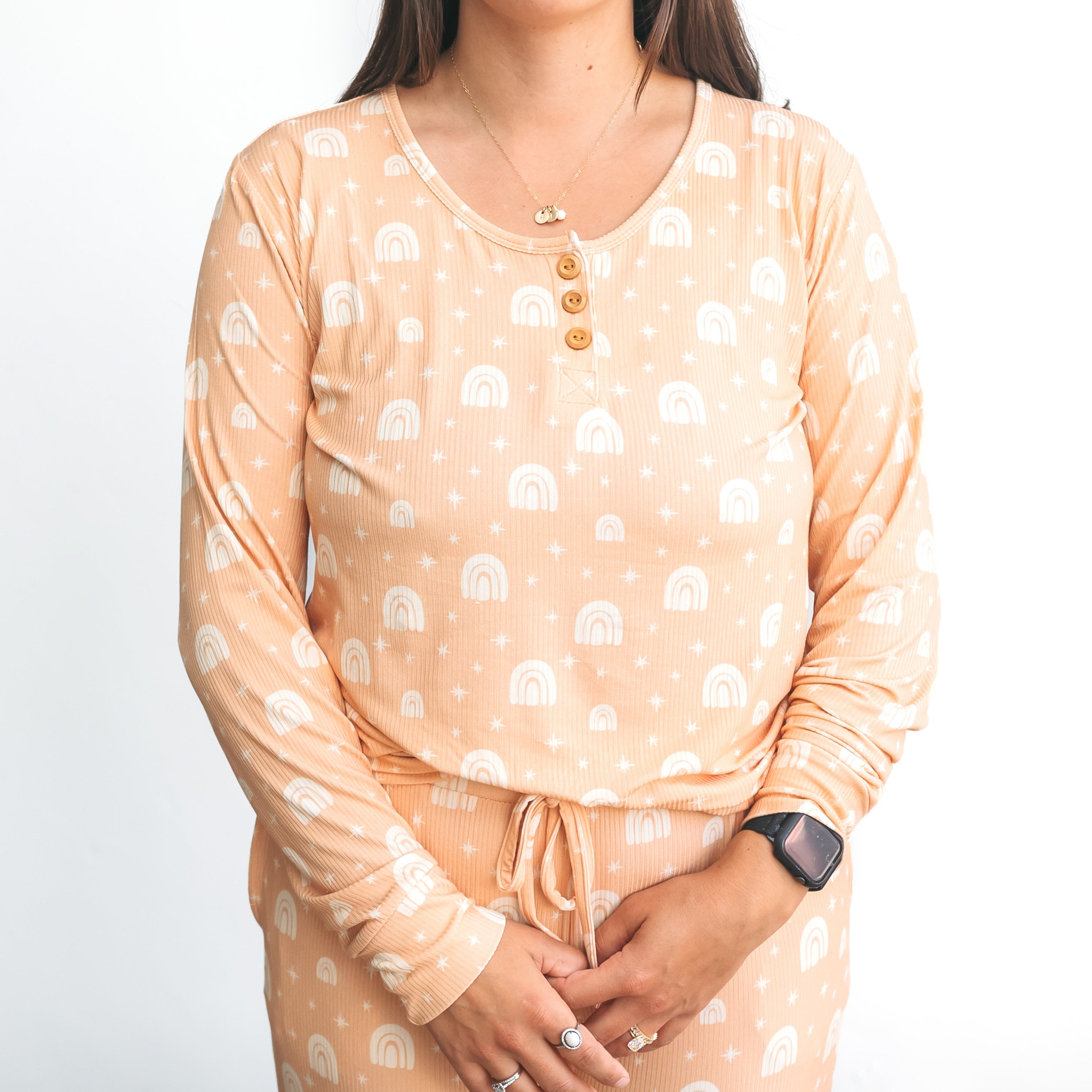 Womens Ribbed Bamboo Pajama Set Rainbow Print - Image 3