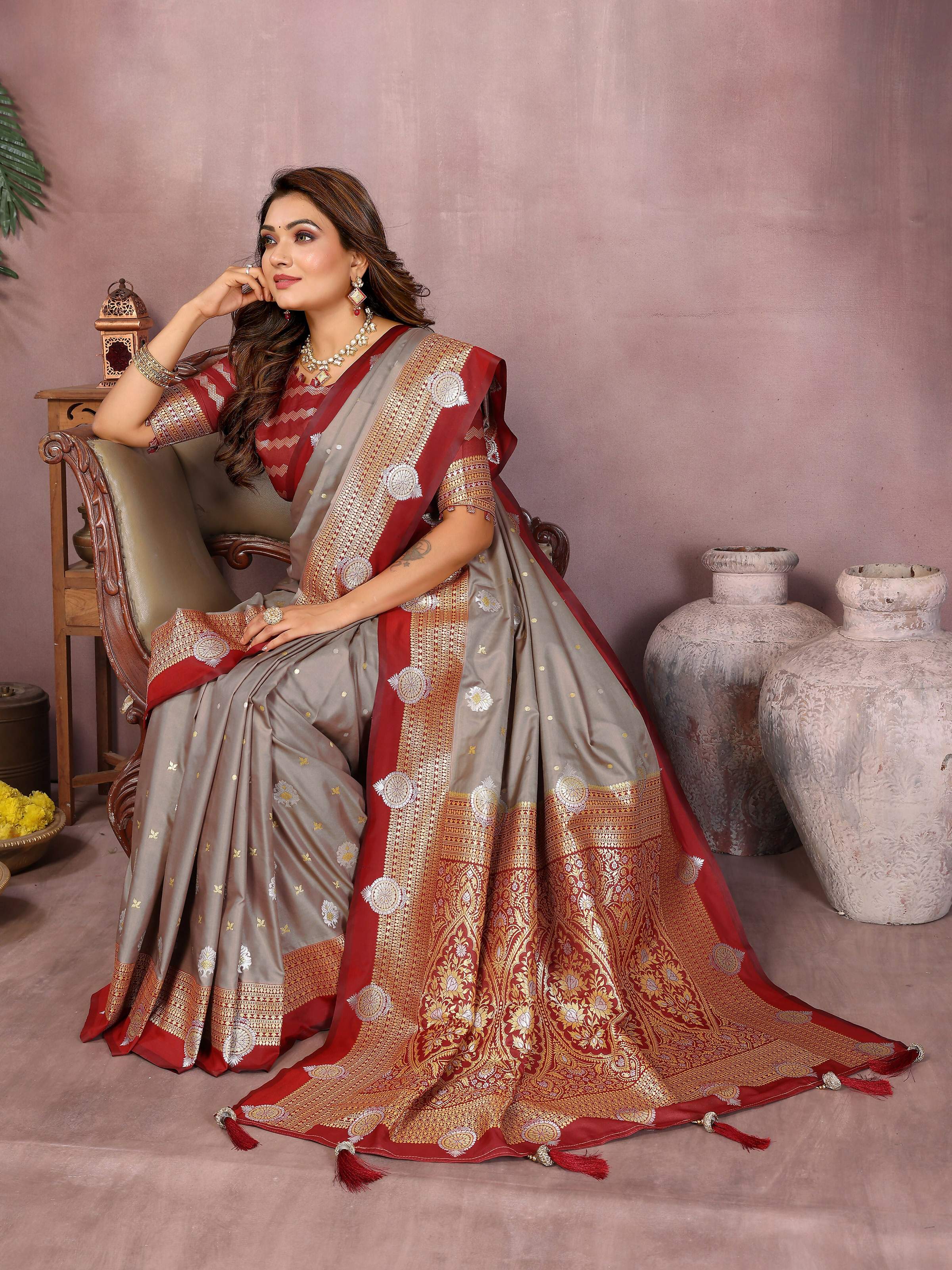Grey Silk Woven Saree for Elegant Ethnic Styling