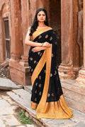 Black Crepe Chiffon handloom Banarasi silk saree with elegant finish