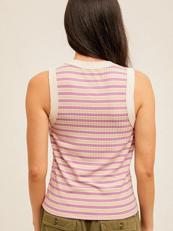 Women's Round Neck Ribbed Striped Tank – Fitted Knit Sleeveless Top