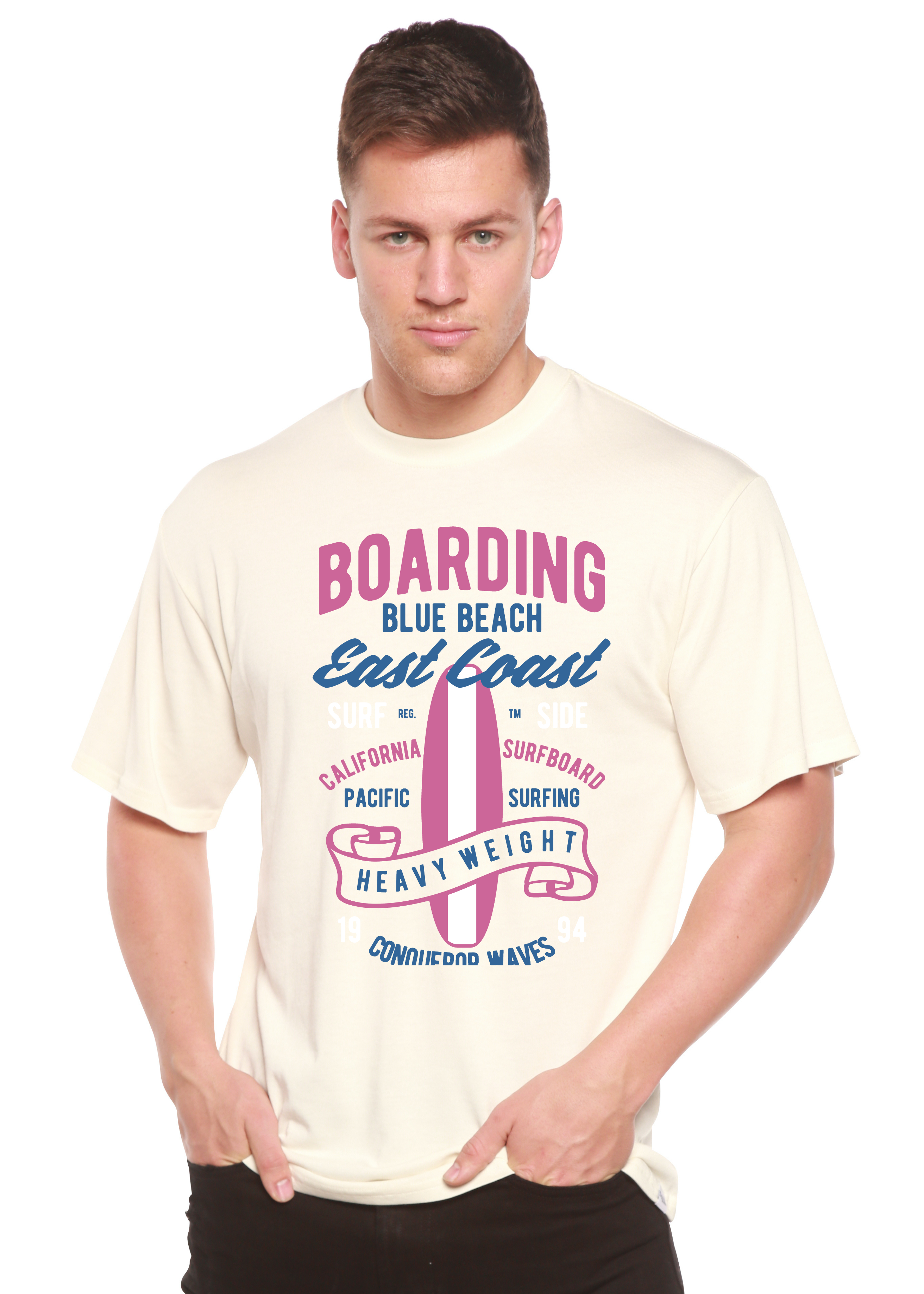 Boarding Blue Beach Men's Bamboo Viscose/Organic Cotton Short Sleeve Graphic T-Shirt