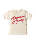 American Honey graphic tee for girls in cream with red lettering