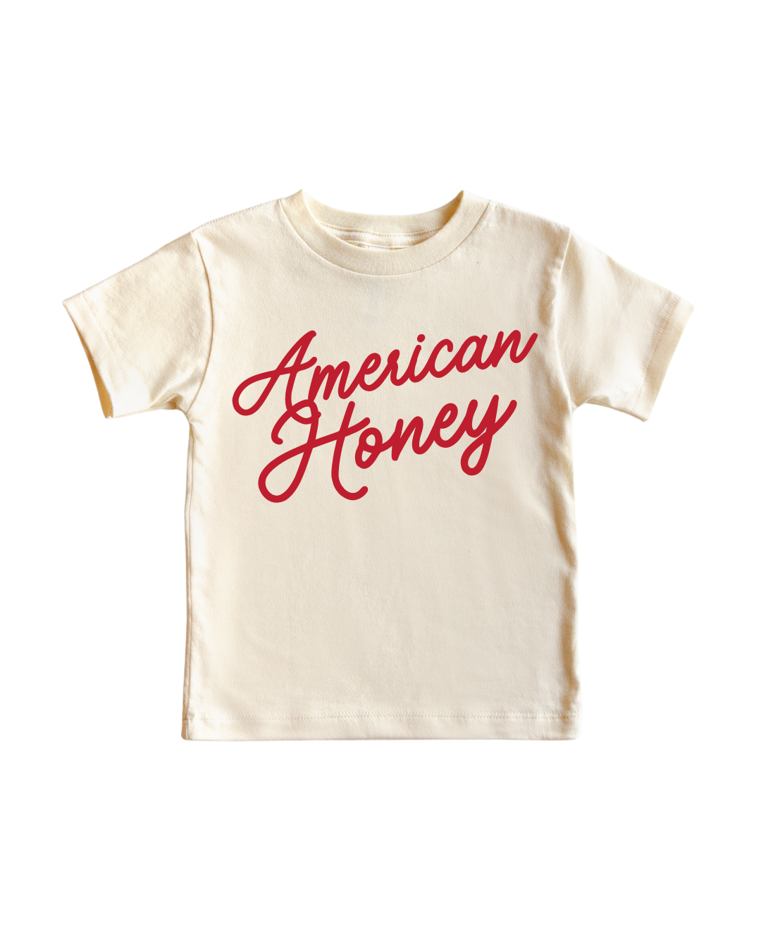 American Honey graphic tee for girls in cream with red lettering