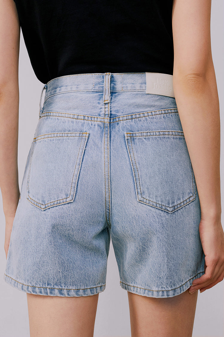 Light Blue Pleated Short Jeans for All