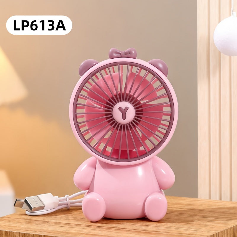 Cute Cartoon Bear Mini Desktop Fan - USB Rechargeable Handheld Fan