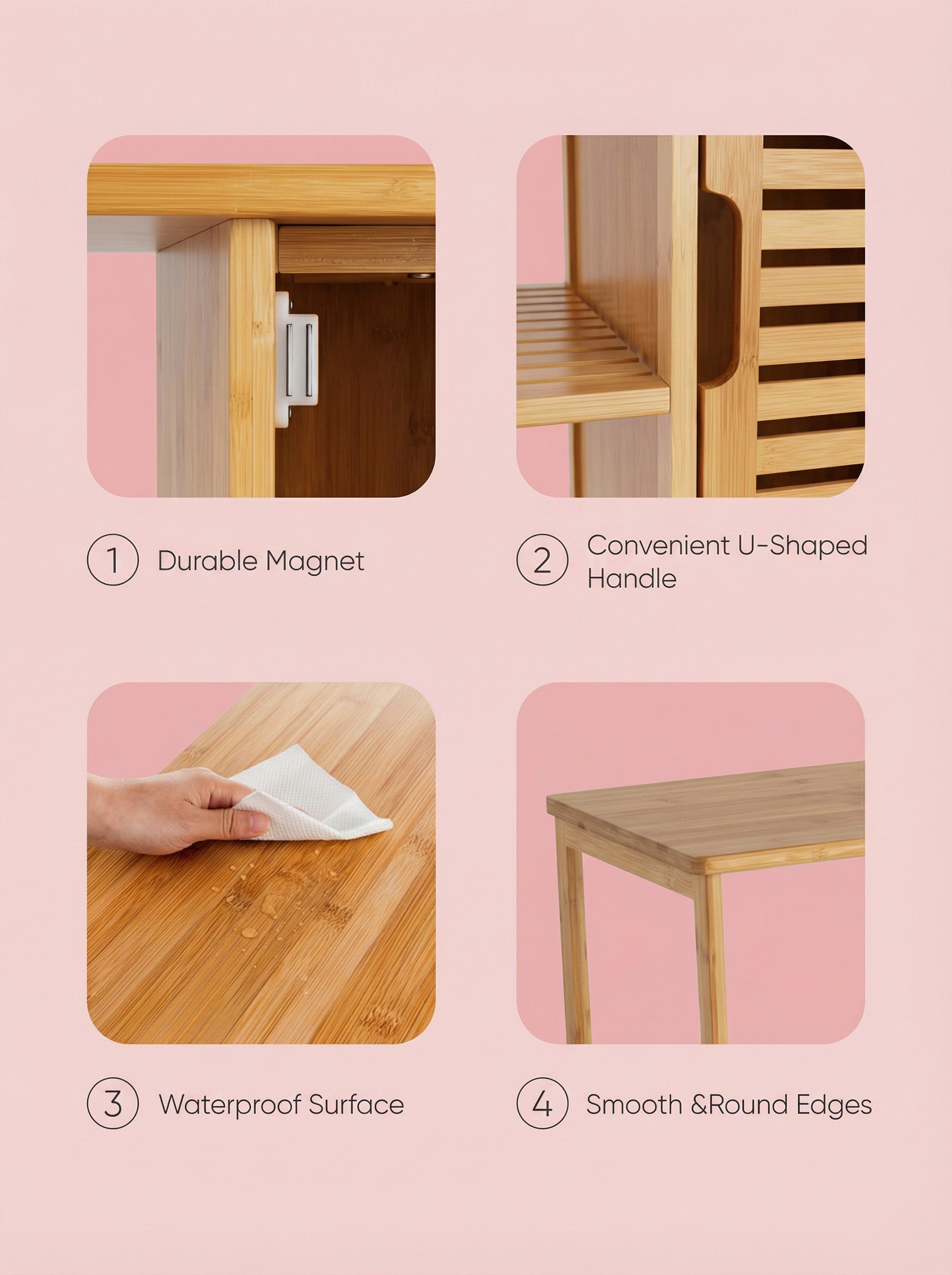 4-Tier Bamboo Floor Cabinet with Doors for Minimalist Storage