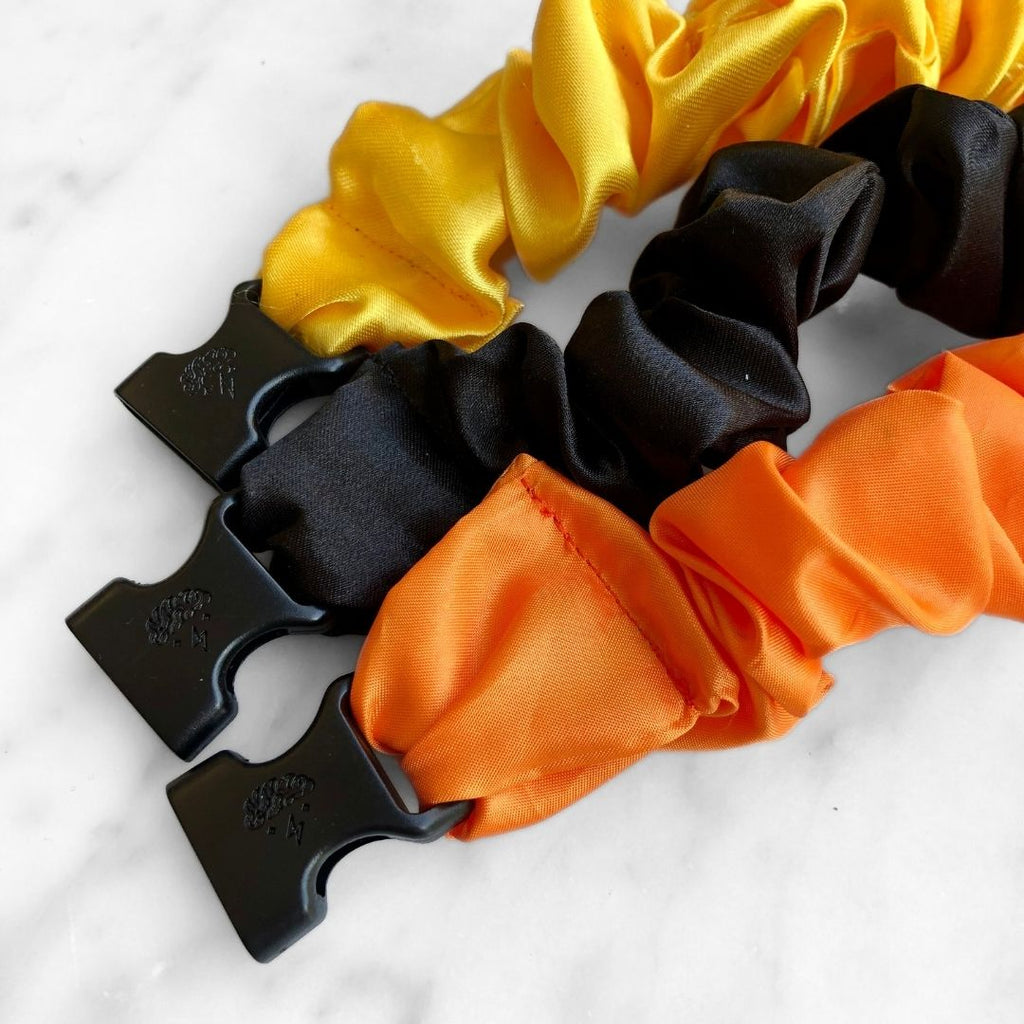 3-Pack Halloween Satin Hair Scrunchies - Orange, Yellow, Black