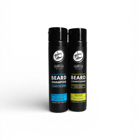 Rolda black, blue, and yellow beard shampoo and conditioner kit for men