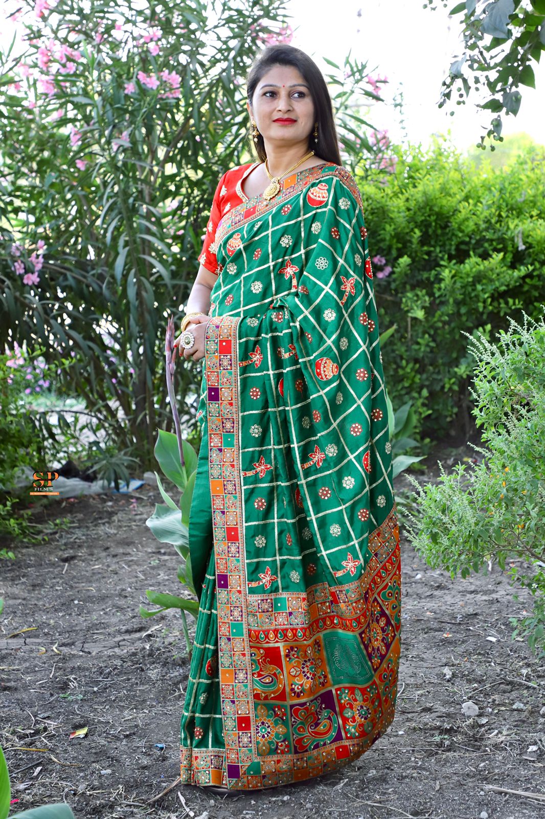 Green Dola Silk Saree with Jacquard Lace Border