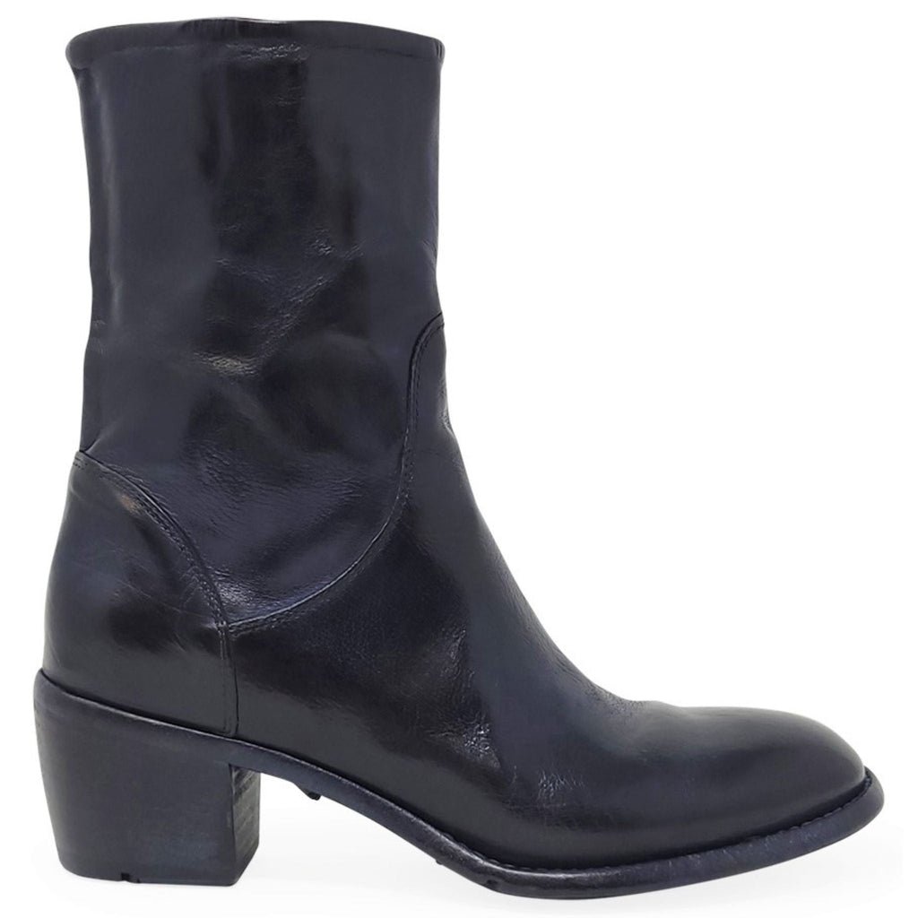 Navy Leather Mid Calf Boot
