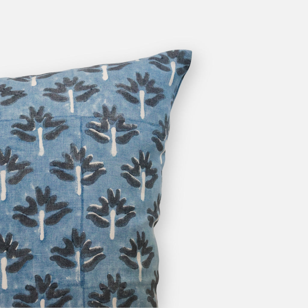 Zeenat Hand-Block Printed Linen Throw Pillow Cover in Steel Blue