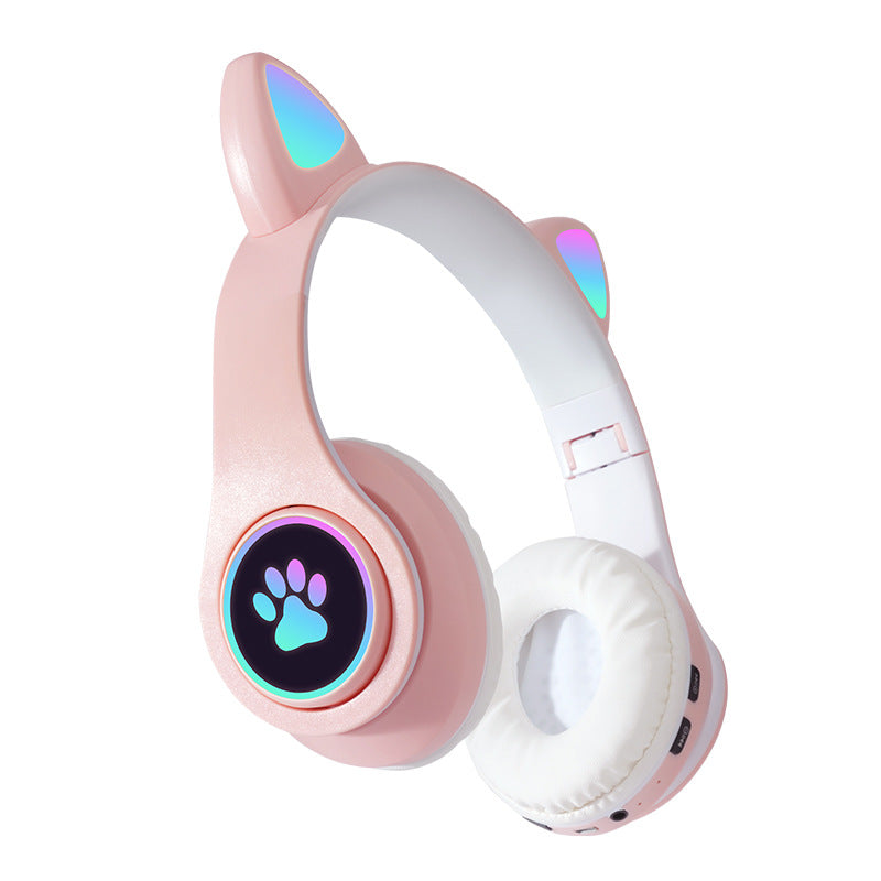 Kids Cat Ear Wireless Bluetooth Headphones with Safe Volume & LED