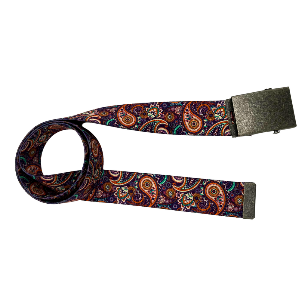 Purple Paisley Belt - Small to Plus Size - Multiple Buckle Options