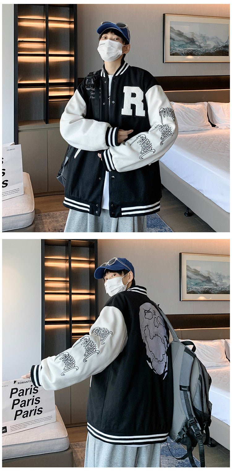 Unisex Baseball Bomber Jacket with Letter Embroidery Streetwear