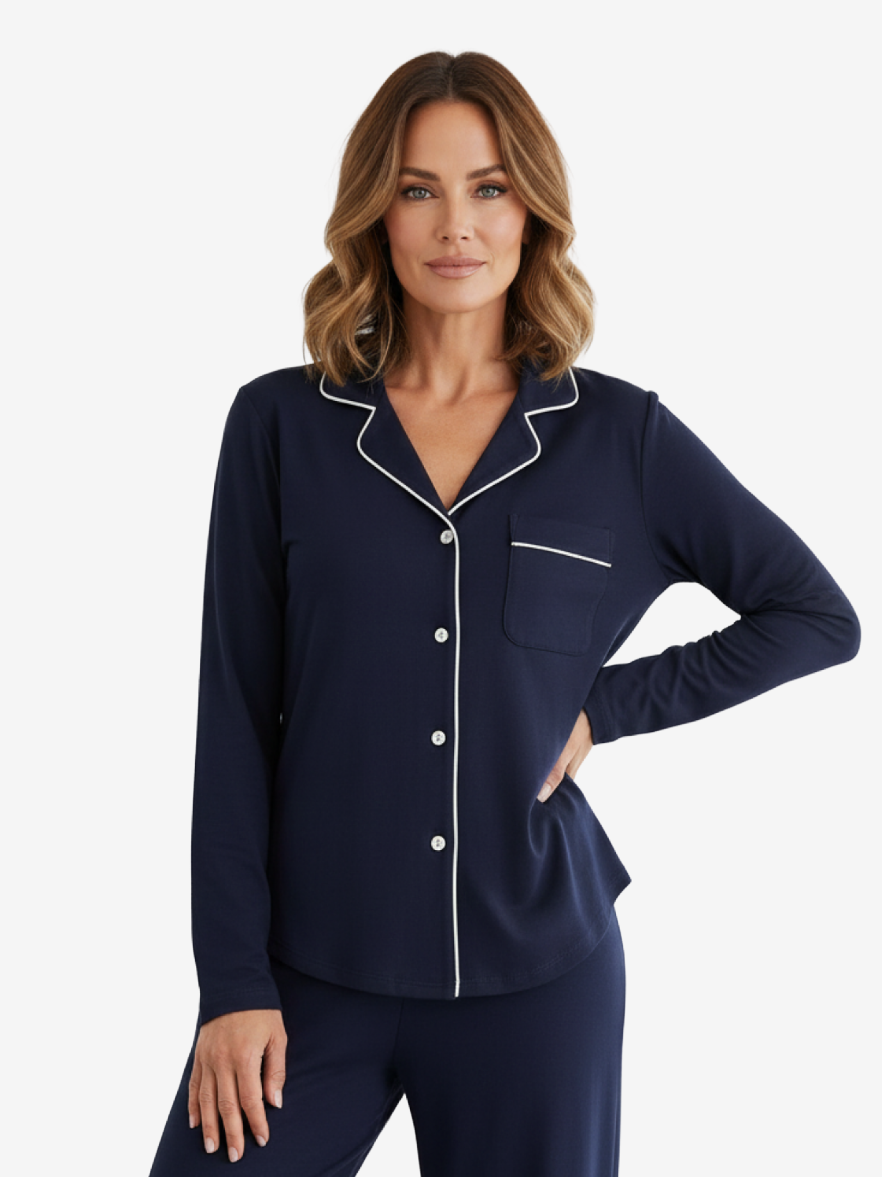 Donna Moisture-Wicking Long Sleeve Pajama Shirt in Light Blue - Image 9