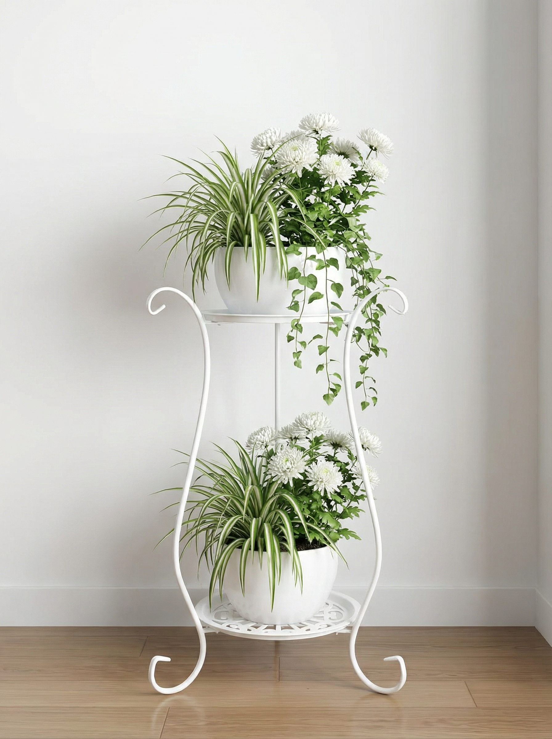 Two-Tier Metal Plant Stand, Modern Indoor & Outdoor Flower Rack