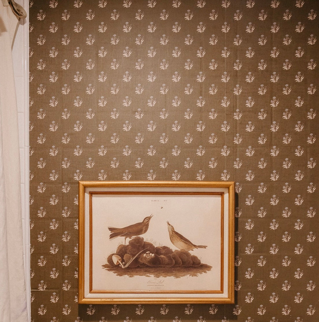Mulberry Court Floral Removable Wallpaper in Beige and Brown