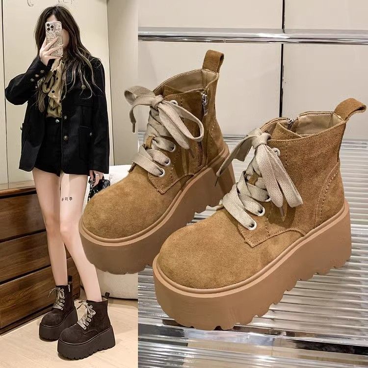 Women's Vintage Lace-Up Chunky Platform Boots Retro Style