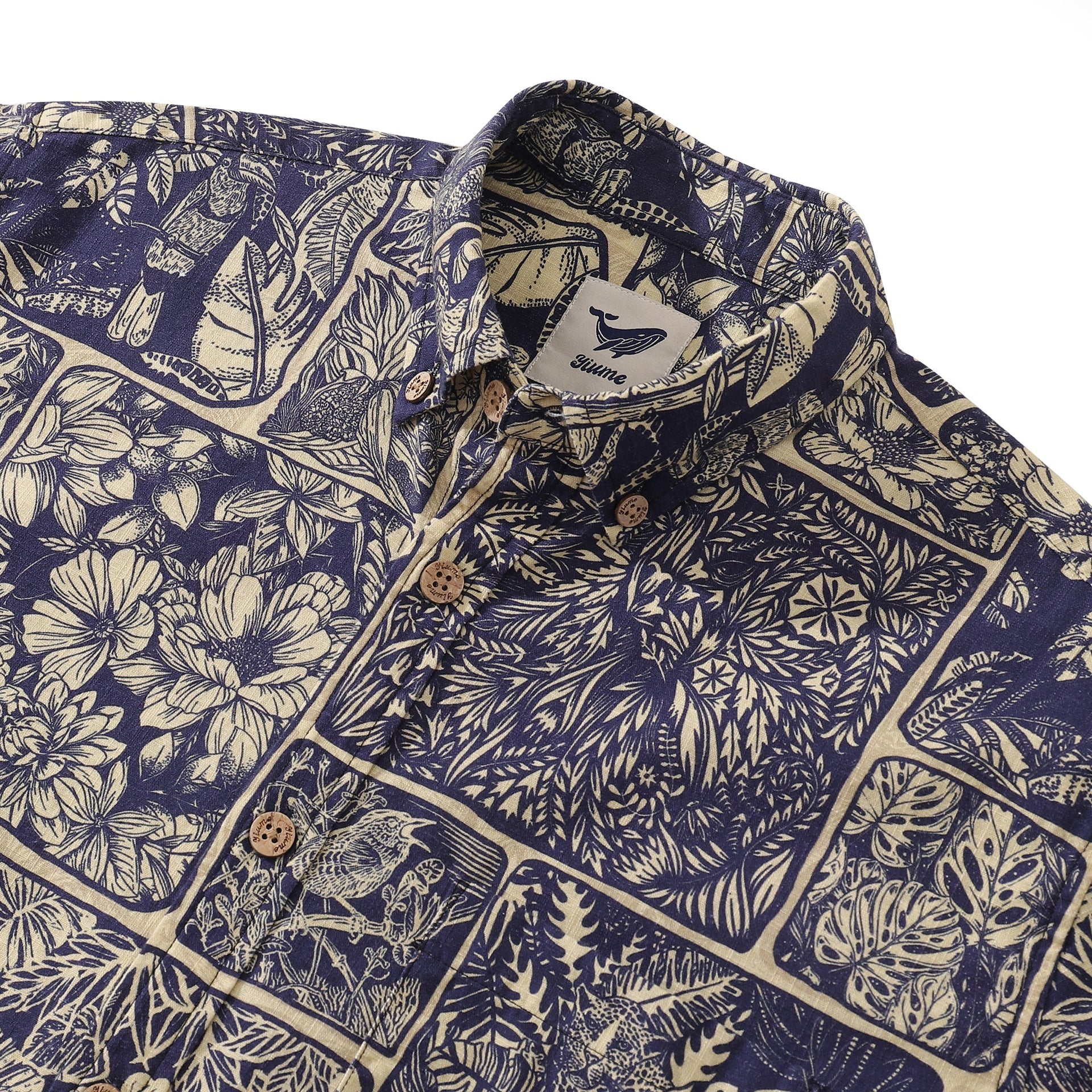 Vintage Jungle Print Long Sleeve Cotton Button-Down Shirt
