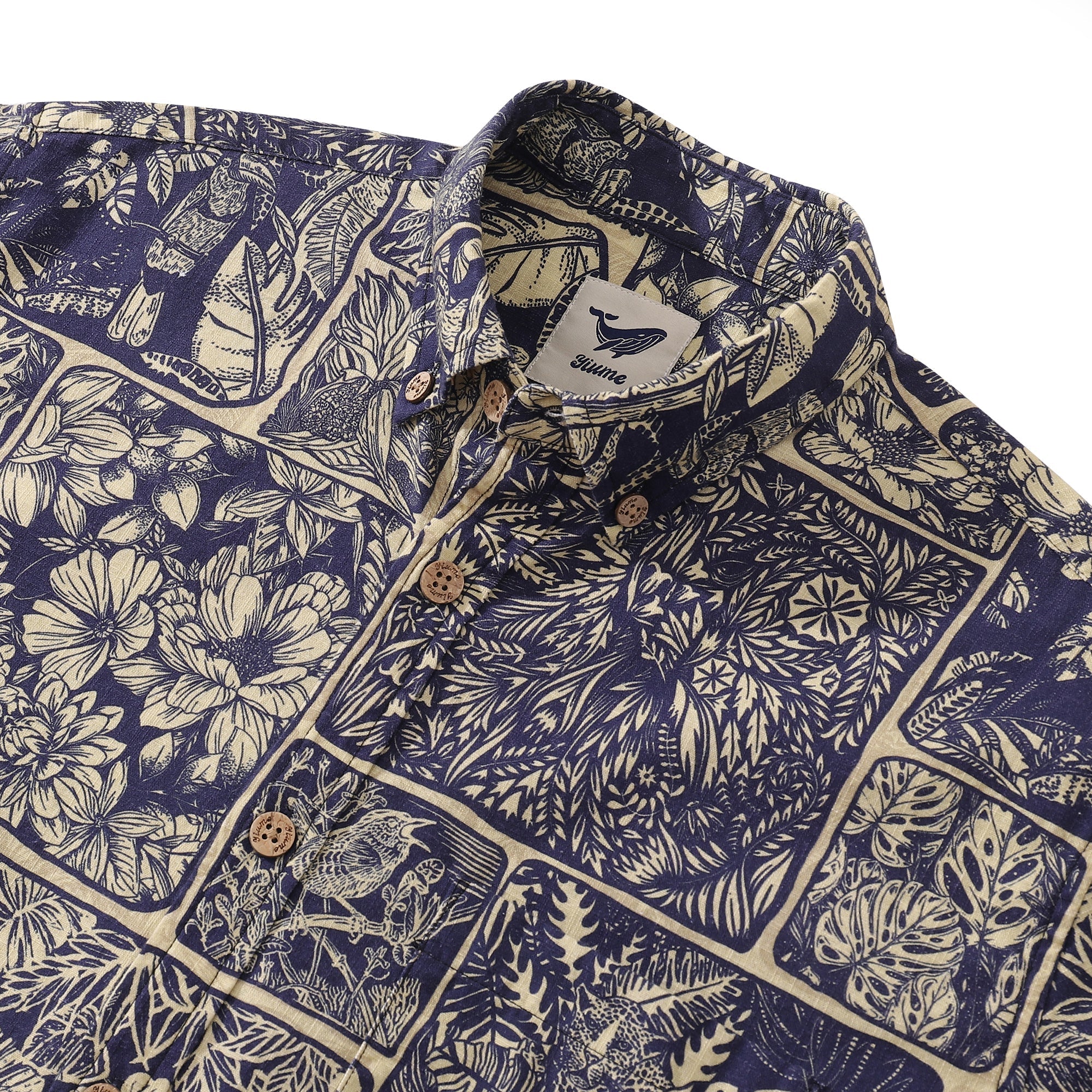 Vintage Jungle Print Long Sleeve Cotton Button-Down Shirt