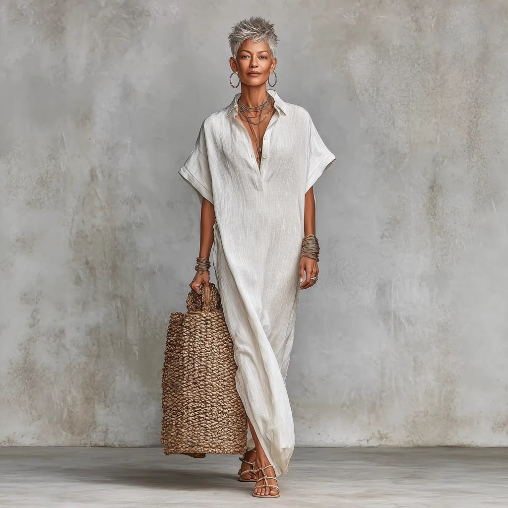 Women's Loose Fit Batwing Sleeve Maxi Dress in Solid White - Image 2