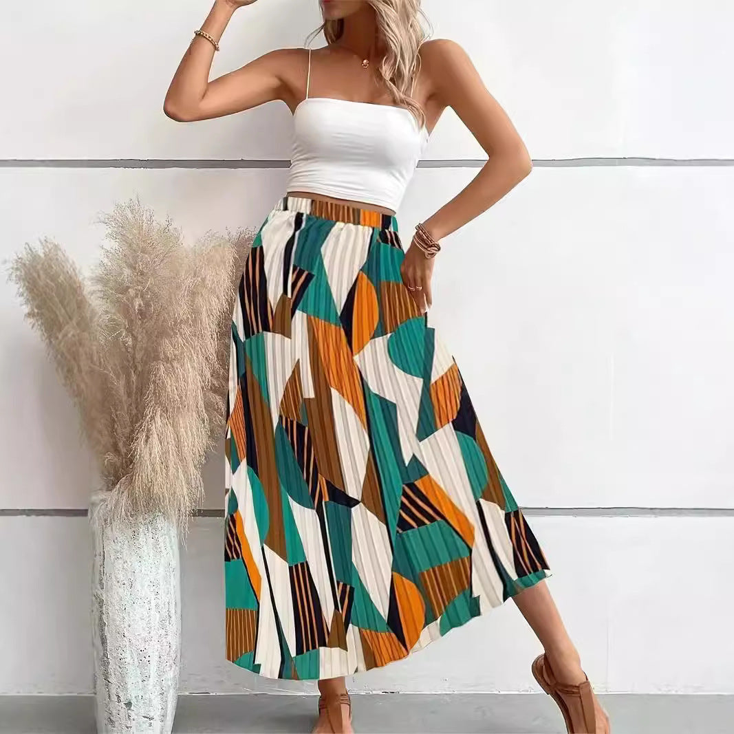 Geometric Print A-Line Midi Skirt for Women - Modern Artistic Style