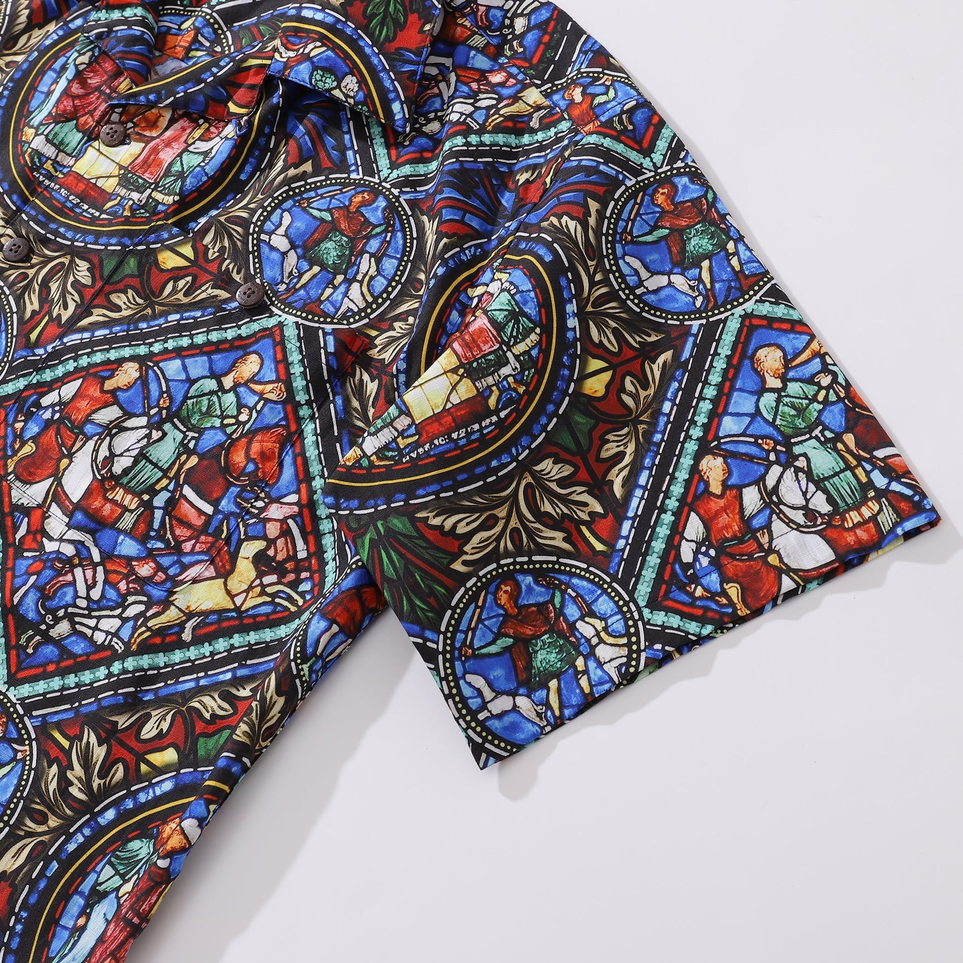 Stained Glass Window Print Short Sleeve 100% Cotton Camp Collar