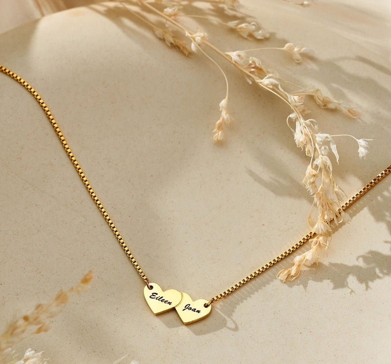 Gold Heart-Shaped Interlocking Custom Name Necklace
