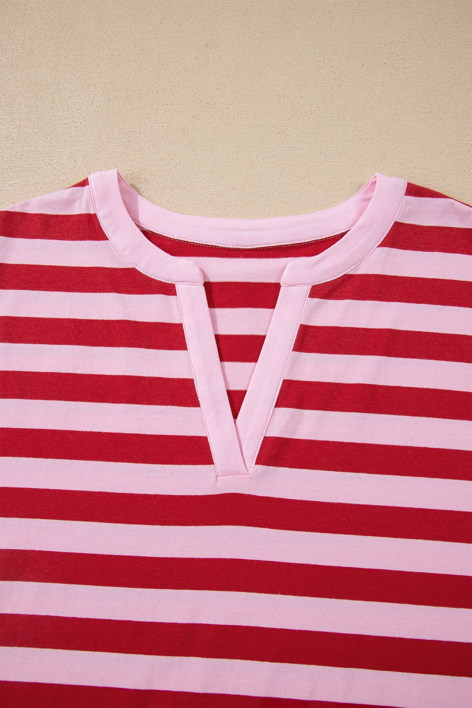 Stripe Split V-Neck Casual T-Shirt