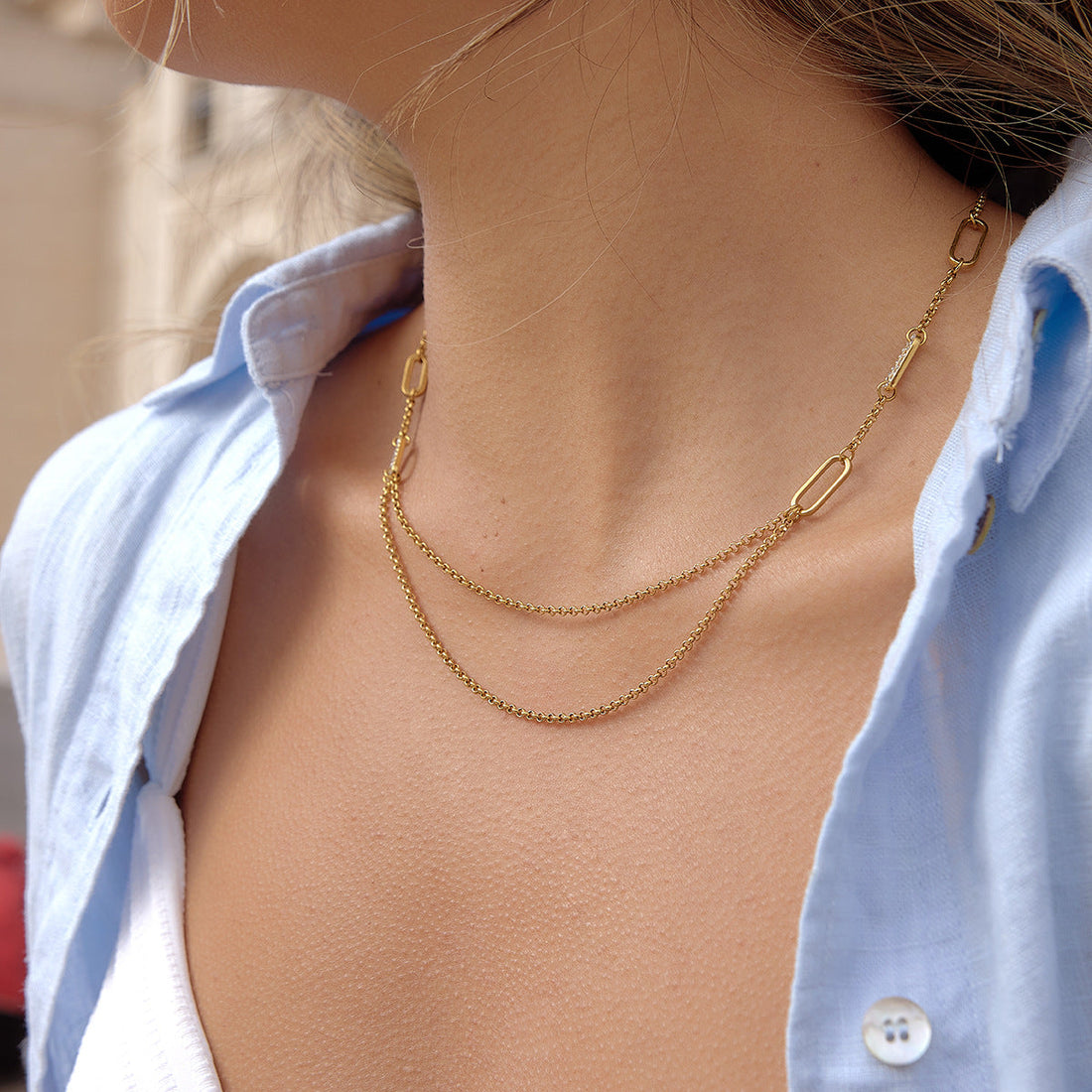 Layered Zircon Pendant Necklace in Stainless Steel