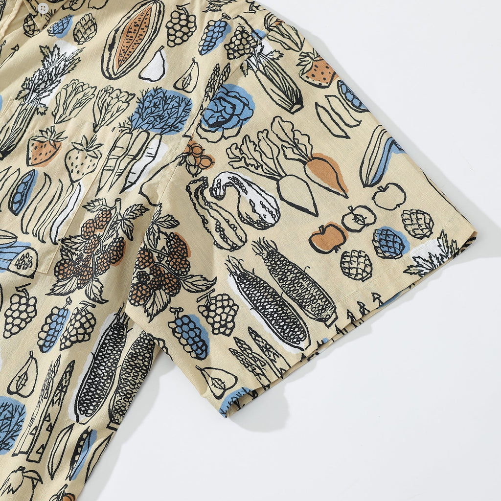 1980s Vintage Vegetable and Fruit Print Hawaiian Shirt