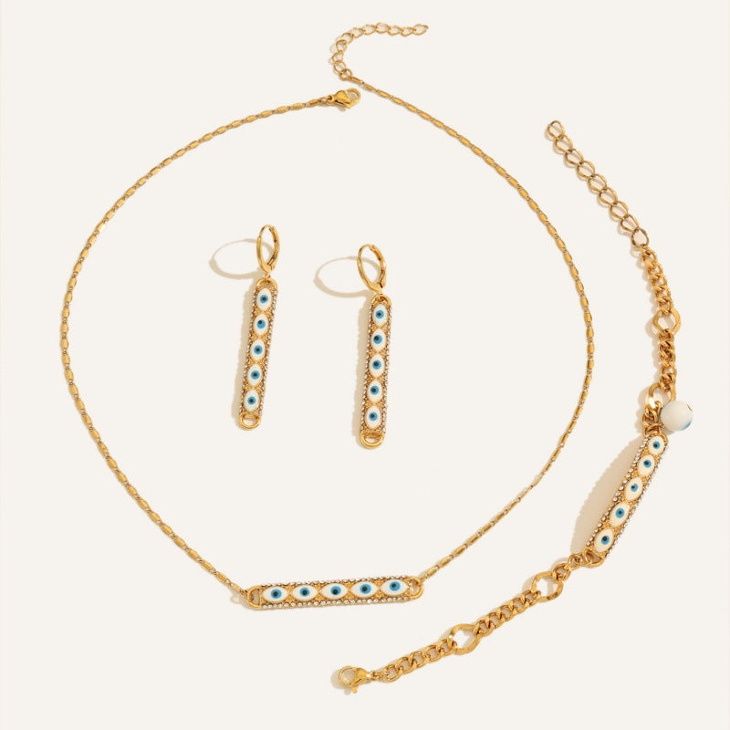 Gold-Tone Evil Eye Necklace, Bracelet and Earring Jewelry Set