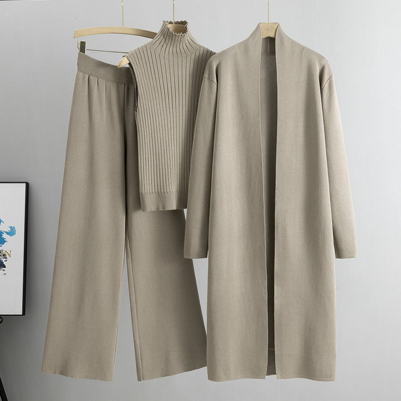 3-Piece Women's Knit Lounge Set: Sleeveless Vest, Cardigan & Pants