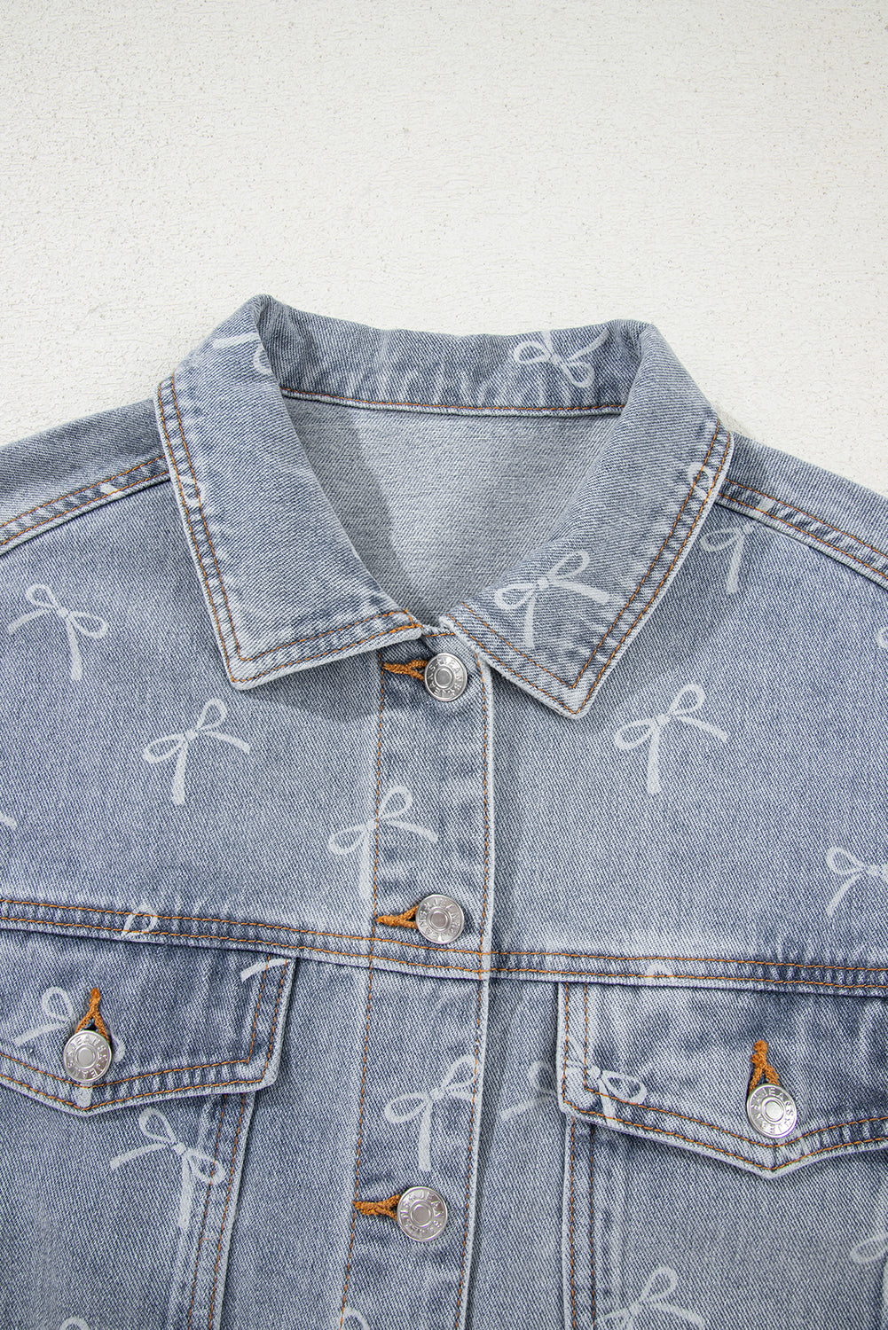 Denim Bow Light Wash Raw Hem Jacket
