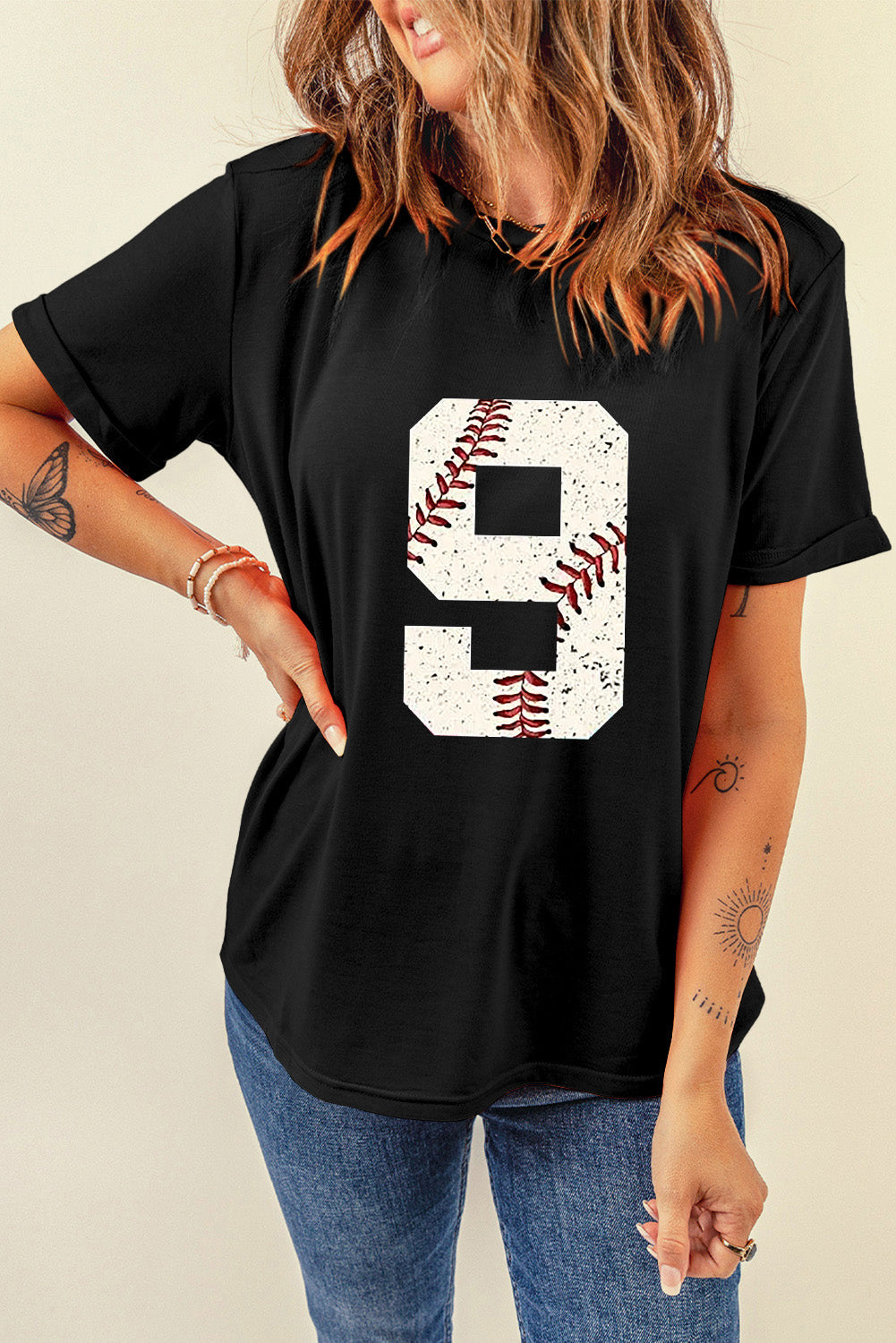 Black Game Day Baseball Pattern Oversized Heat Transfer Tee