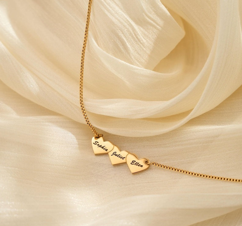 Gold Heart-Shaped Interlocking Custom Name Necklace