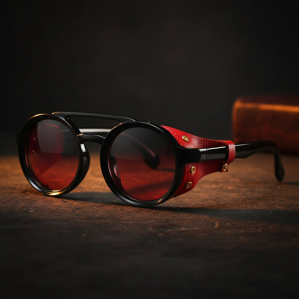 Retro Round Leather Frame Sunglasses – Vintage Steampunk Shades