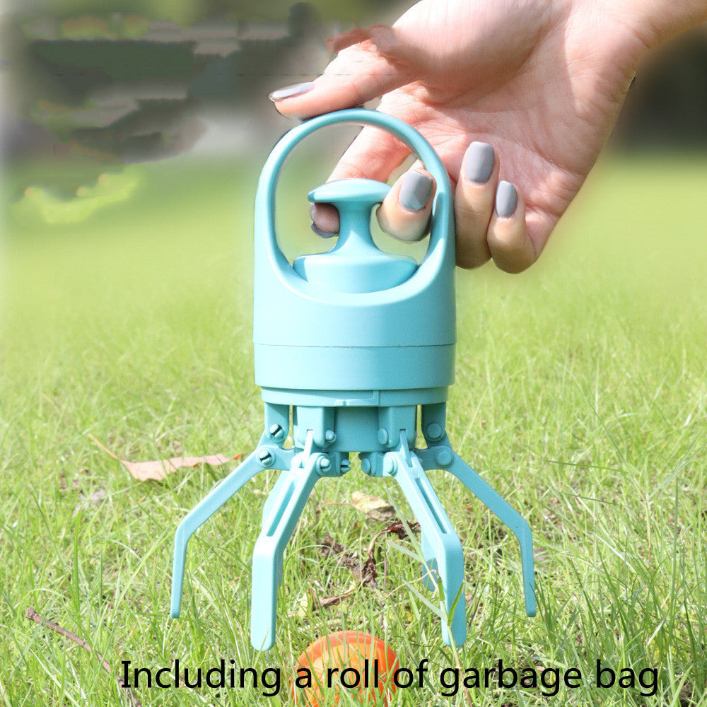 Portable Eight-Claw Dog Pooper Scooper with Bag Dispenser - Teal/Grey