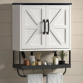 Timboniture Bathroom Cabinet Wall Mounted with 2 Barn Door Wood Medicine Cabinet Organizer with Adjustable Shelf and Towel Bar Storage Cabinet for Bathroom Laundry Living Room (White)