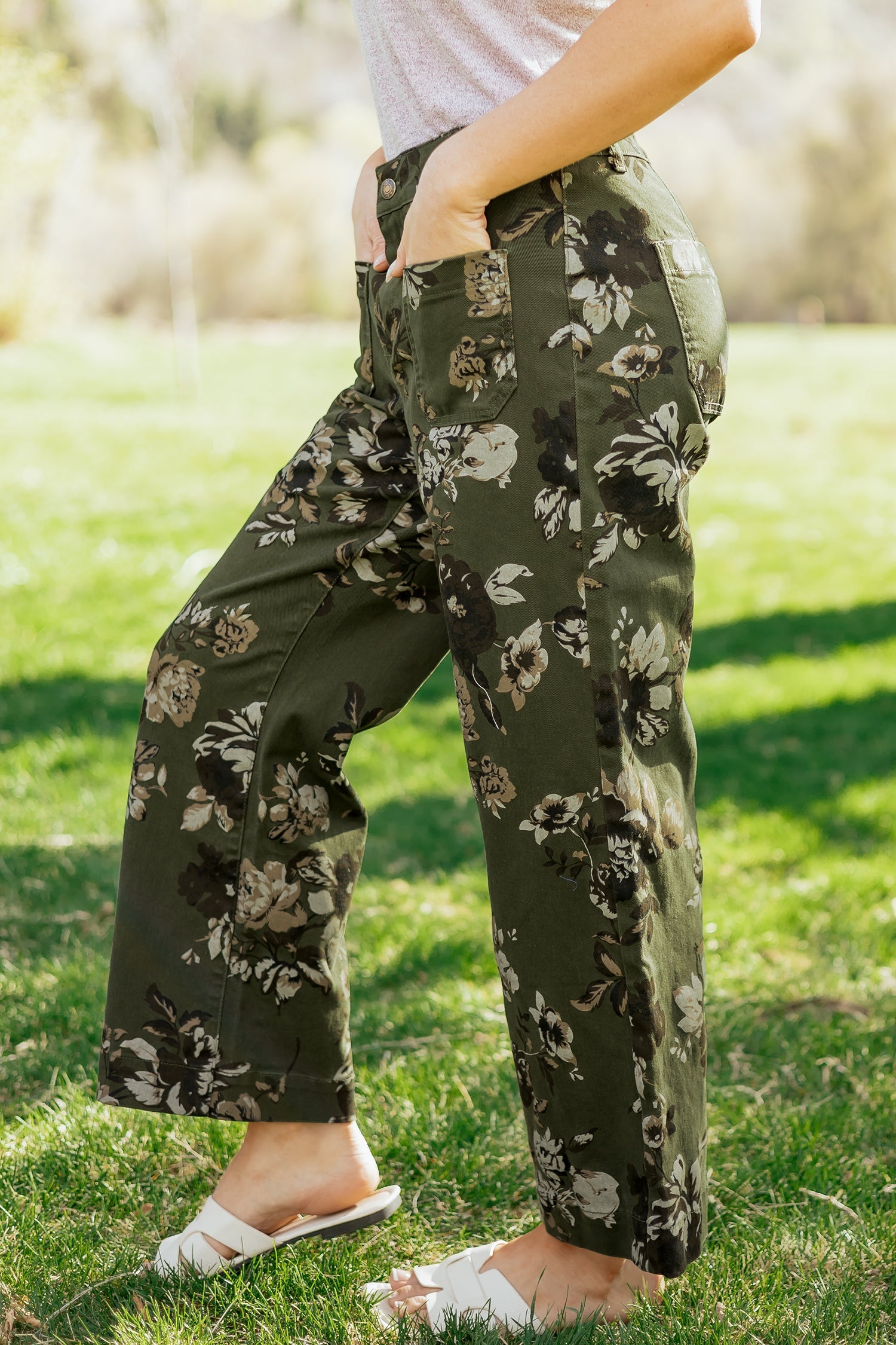 Floral Denim Patch Pocket Straight Leg Jeans