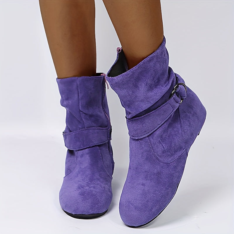 Women's Ankle Boots with Buckle Belt & Side Zip