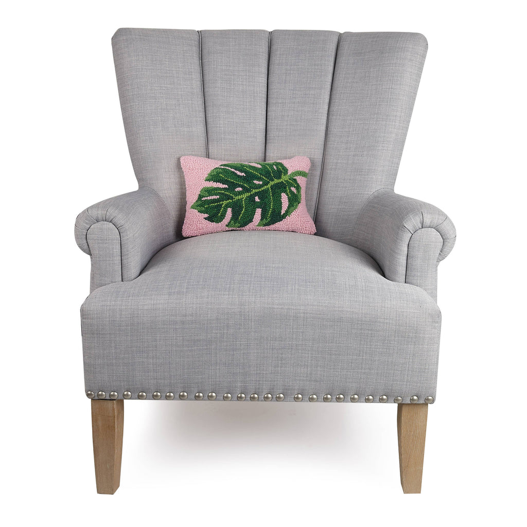 Palm Leaf Hook Pillow, Pink & Green Botanical Throw Pillow